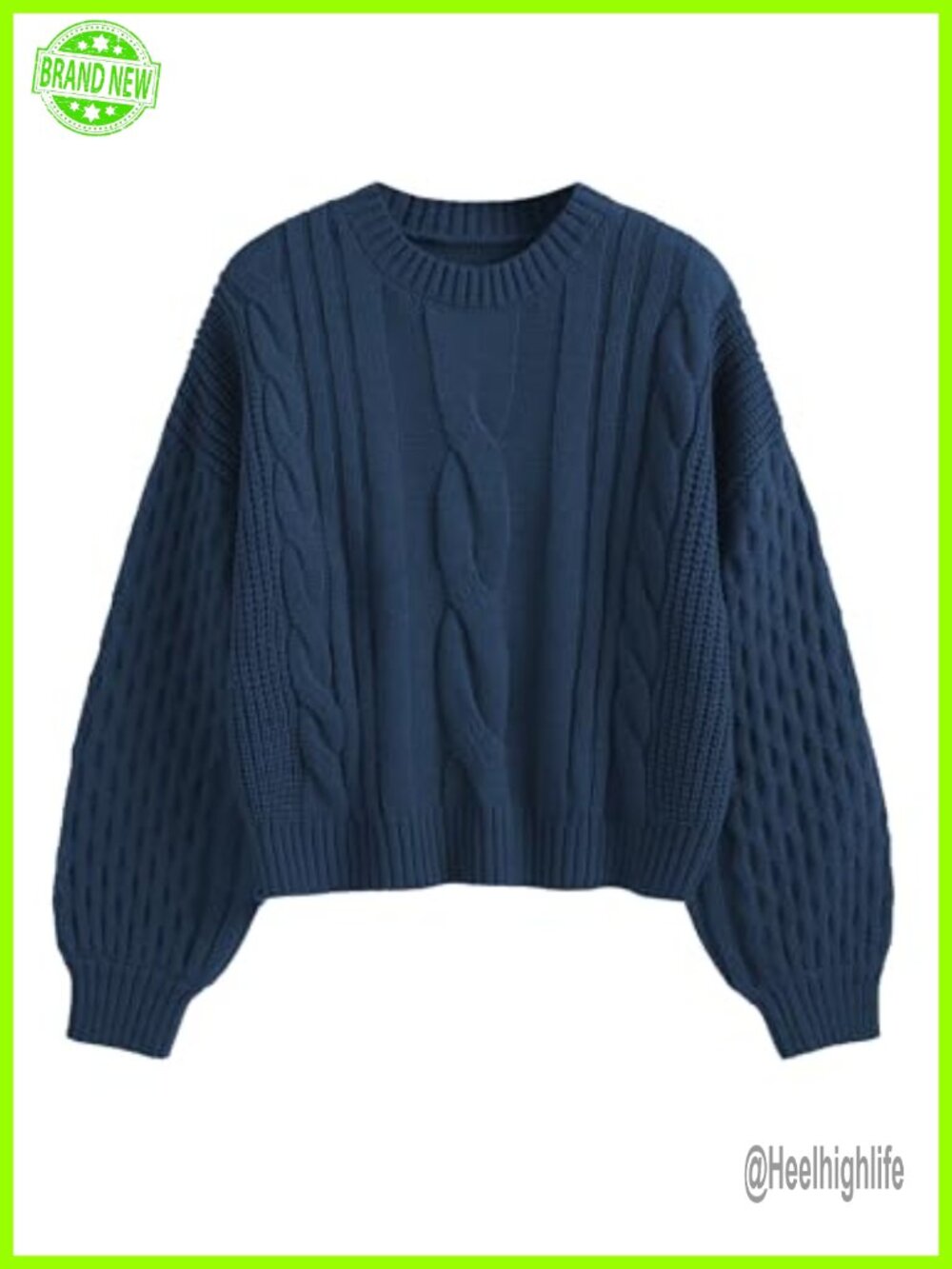 ZAFUL Cable Knit Long Sleeve Pullover Sweater Crewneck Oversized